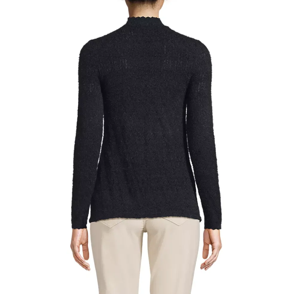 Women's Long Sleeve Brushed Lace Mock Neck Top