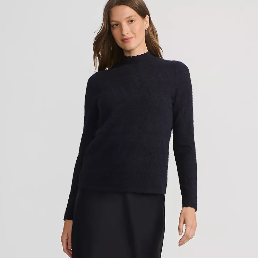 Women's Long Sleeve Brushed Lace Mock Neck Top