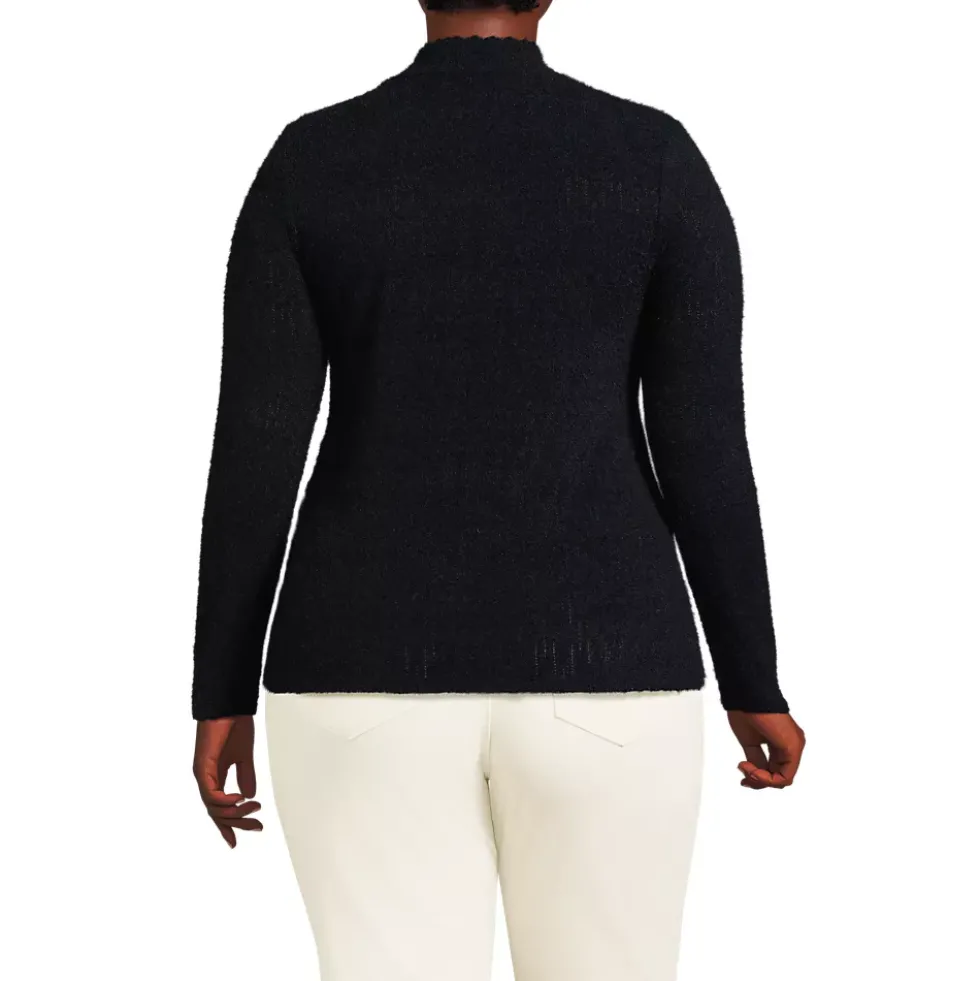 Women's Long Sleeve Brushed Lace Mock Neck Top