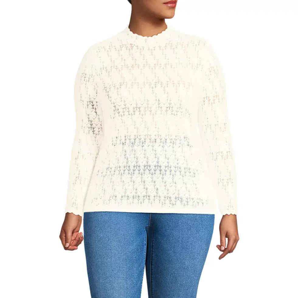 Women's Long Sleeve Brushed Lace Mock Neck Top