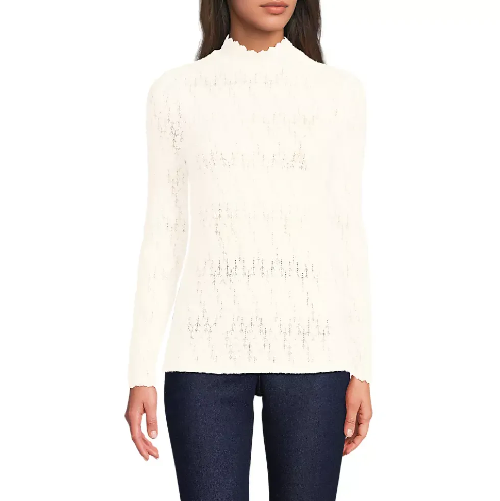 Women's Long Sleeve Brushed Lace Mock Neck Top