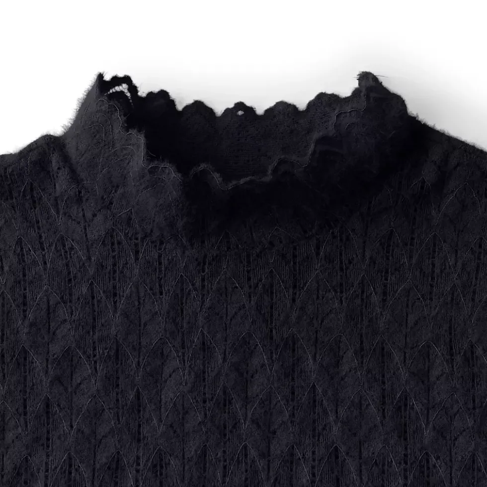 Women's Long Sleeve Brushed Lace Mock Neck Top