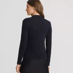 Women's Long Sleeve Brushed Lace Mock Neck Top