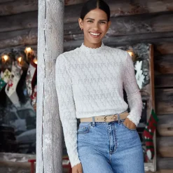 Women's Long Sleeve Brushed Lace Mock Neck Top