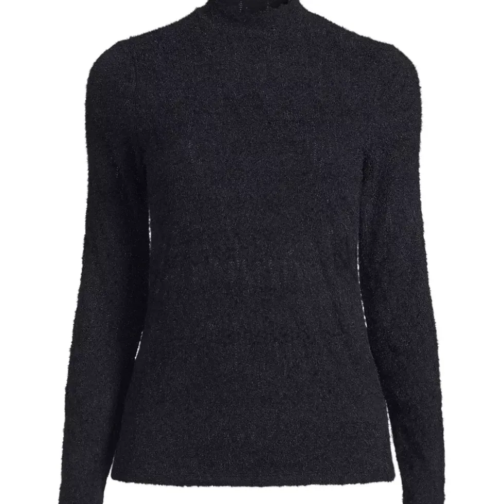 Women's Long Sleeve Brushed Lace Mock Neck Top