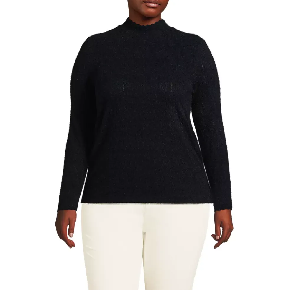 Women's Long Sleeve Brushed Lace Mock Neck Top
