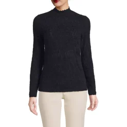 Women's Long Sleeve Brushed Lace Mock Neck Top