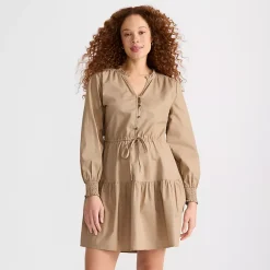 Women's Long Sleeve Cotton Poplin Mini Popover Dress