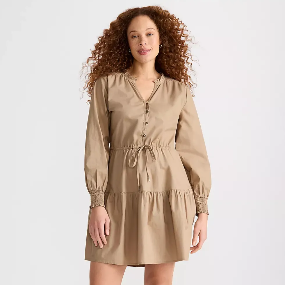 Women's Long Sleeve Cotton Poplin Mini Popover Dress