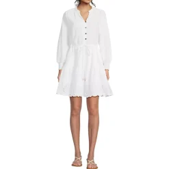 Women's Long Sleeve Eyelet Mini Popover Dress