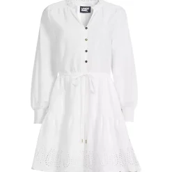 Women's Long Sleeve Eyelet Mini Popover Dress