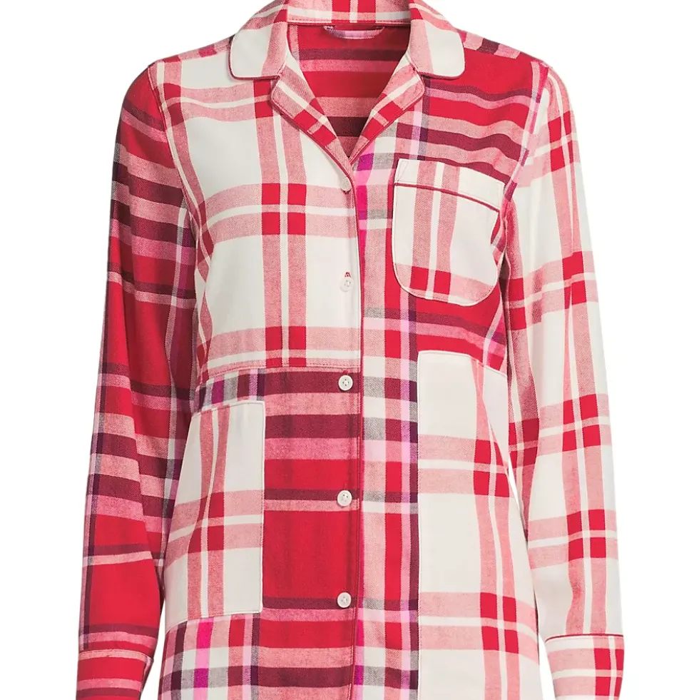 Women's Long Sleeve Flannel Patchwork Pajama Top