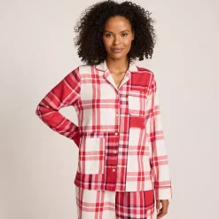 Women's Long Sleeve Flannel Patchwork Pajama Top