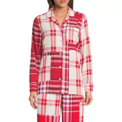 Women's Long Sleeve Flannel Patchwork Pajama Top