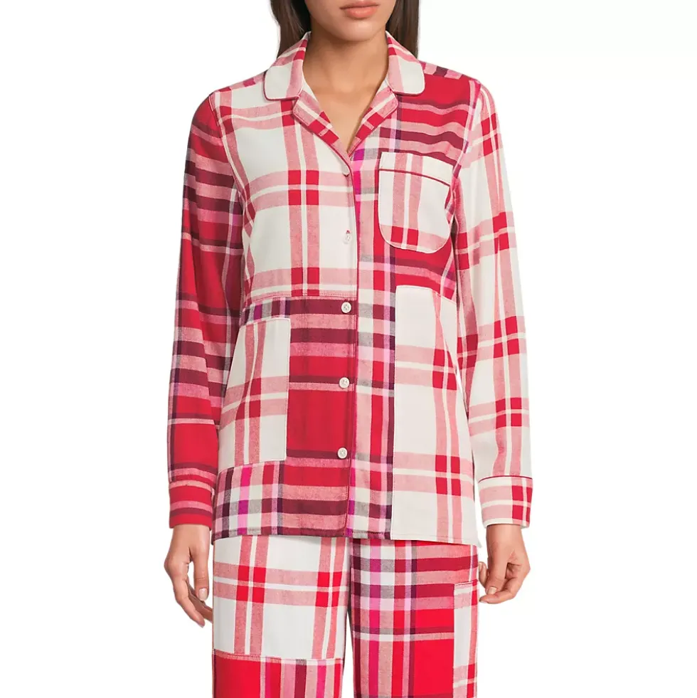 Women's Long Sleeve Flannel Patchwork Pajama Top