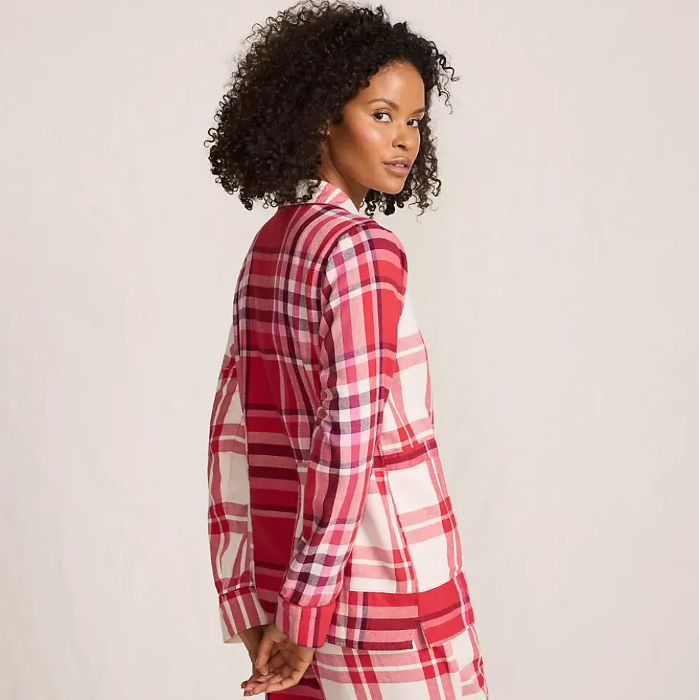 Women's Long Sleeve Flannel Patchwork Pajama Top