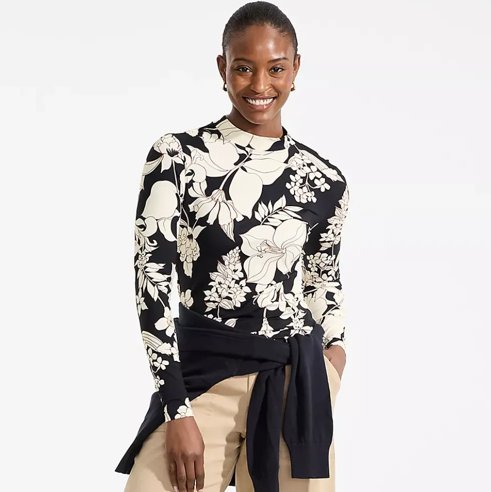Women's Long Sleeve Garden Tee Mock Neck- Sunshade UPF 50 Quick Dry