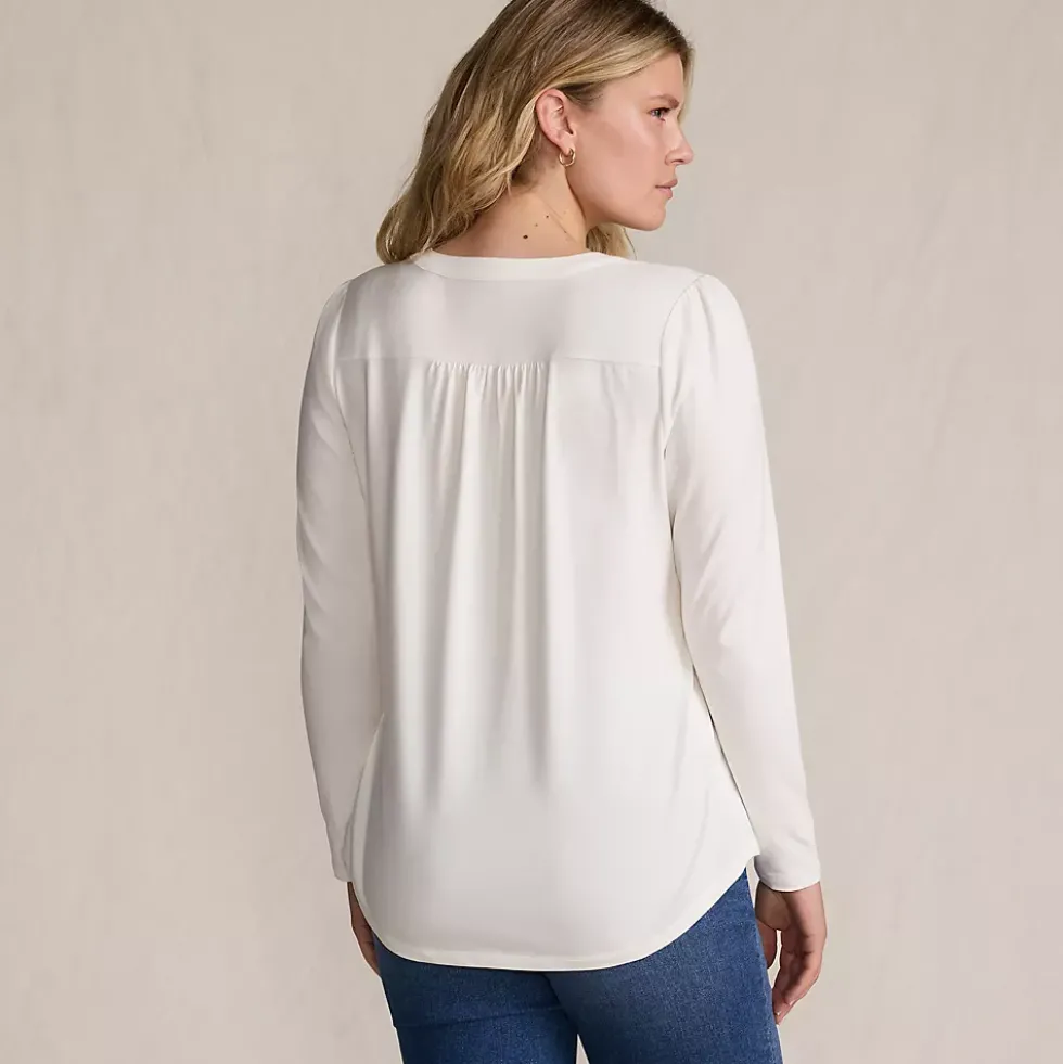 Women's Long Sleeve Lightweight Jersey Notch Neck Tunic Top