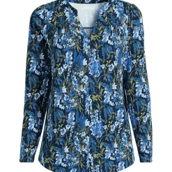 Women's Long Sleeve Lightweight Jersey Notch Neck Tunic Top