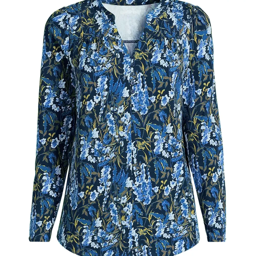 Women's Long Sleeve Lightweight Jersey Notch Neck Tunic Top