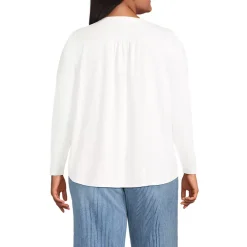 Women's Long Sleeve Lightweight Jersey Notch Neck Tunic Top