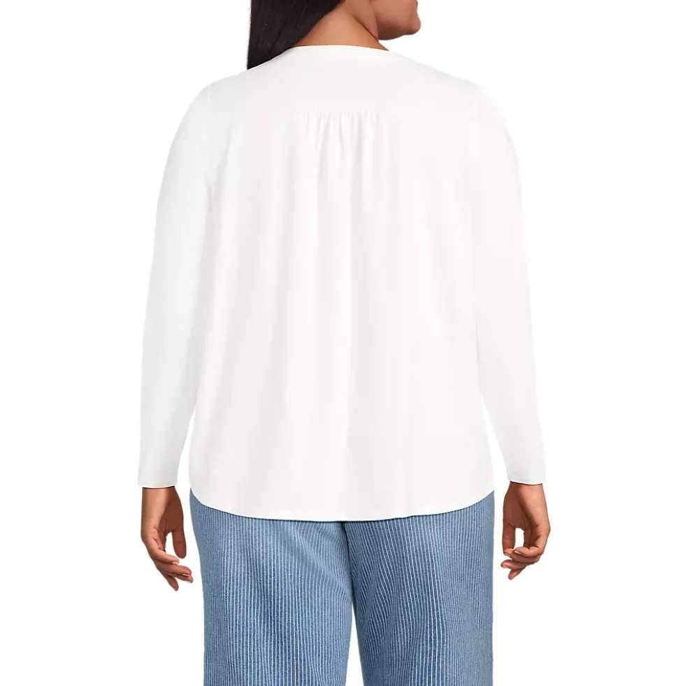 Women's Long Sleeve Lightweight Jersey Notch Neck Tunic Top