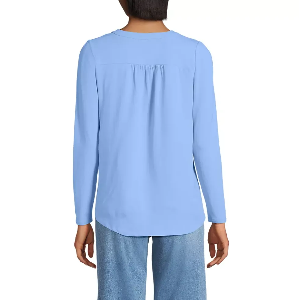 Women's Long Sleeve Lightweight Jersey Notch Neck Tunic Top