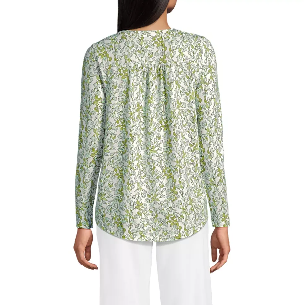 Women's Long Sleeve Lightweight Jersey Notch Neck Tunic Top