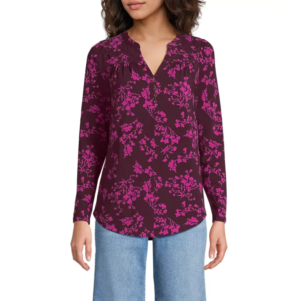 Women's Long Sleeve Lightweight Jersey Notch Neck Tunic Top