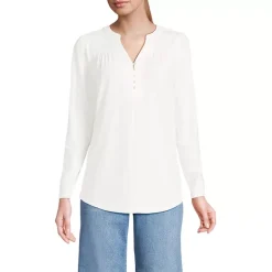 Women's Long Sleeve Lightweight Jersey Notch Neck Tunic Top