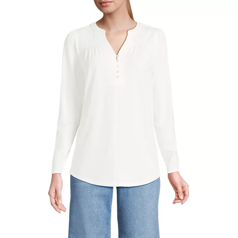 Women's Long Sleeve Lightweight Jersey Notch Neck Tunic Top