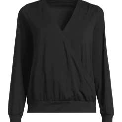 Women's Long Sleeve Lightweight Jersey Surplice Blouse