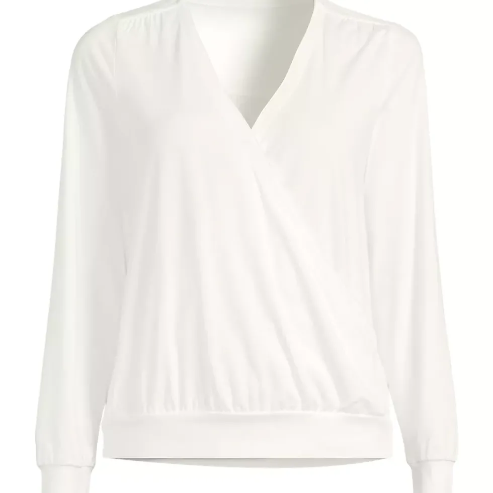 Women's Long Sleeve Lightweight Jersey Surplice Blouse