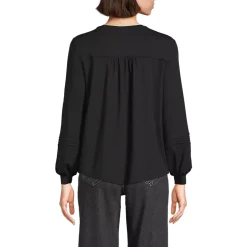 Women's Long Sleeve Lightweight Jersey Pintuck Embroidery Top