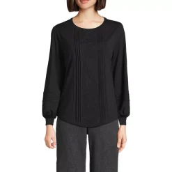 Women's Long Sleeve Lightweight Jersey Pintuck Embroidery Top