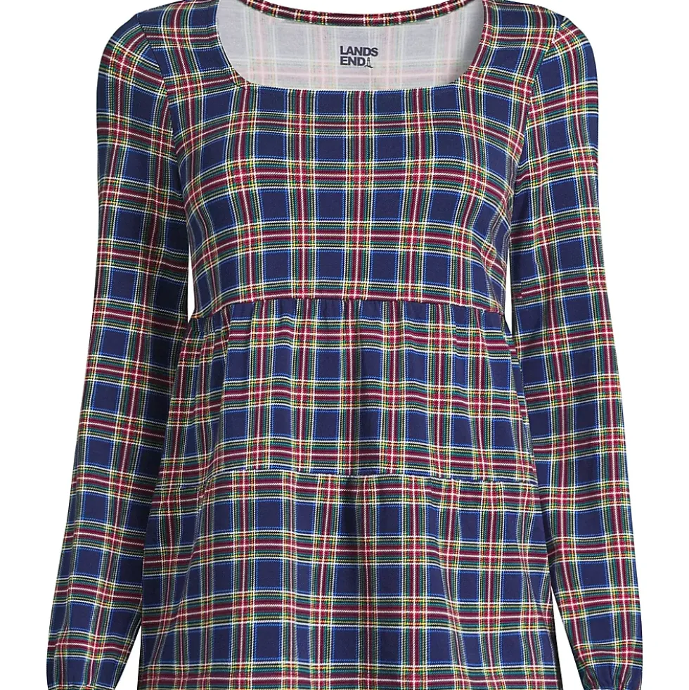 Women's Long Sleeve Light Weight Jersey Square Neck Tiered Top