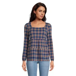 Women's Long Sleeve Light Weight Jersey Square Neck Tiered Top