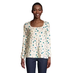 Women's Long Sleeve Light Weight Jersey Square Neck Tiered Top