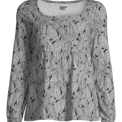 Women's Long Sleeve Light Weight Jersey Square Neck Tiered Top