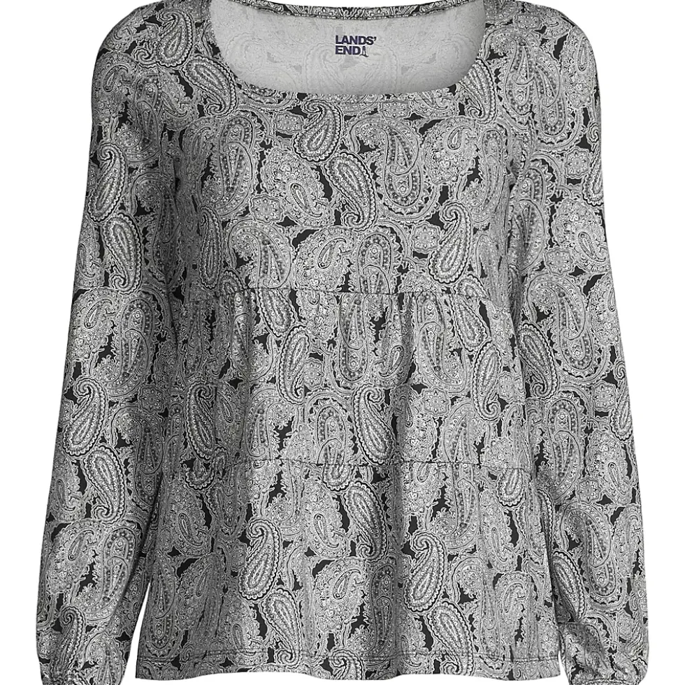 Women's Long Sleeve Light Weight Jersey Square Neck Tiered Top