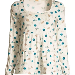 Women's Long Sleeve Light Weight Jersey Square Neck Tiered Top