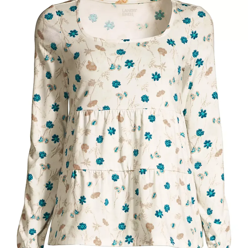 Women's Long Sleeve Light Weight Jersey Square Neck Tiered Top