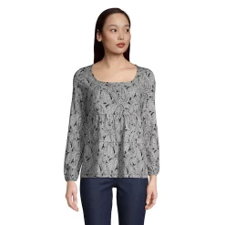 Women's Long Sleeve Light Weight Jersey Square Neck Tiered Top