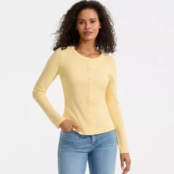 Women's Long Sleeve Micro Rib Button Through Cardigan