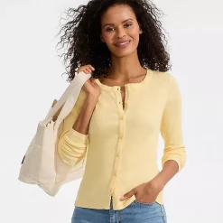 Women's Long Sleeve Micro Rib Button Through Cardigan