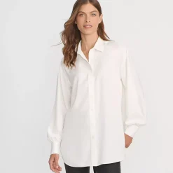 Women's Long Sleeve Oversized Satin Buttondown Tunic