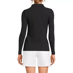 Women's Long Sleeve Pointelle Rib Keyhole Polo Top