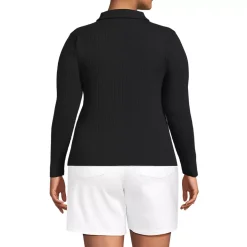 Women's Long Sleeve Pointelle Rib Keyhole Polo Top