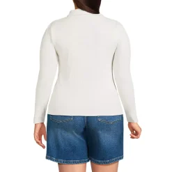 Women's Long Sleeve Pointelle Rib Keyhole Polo Top