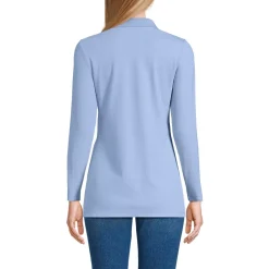Women's Long Sleeve Polished Rib Button Through Tunic Shirt